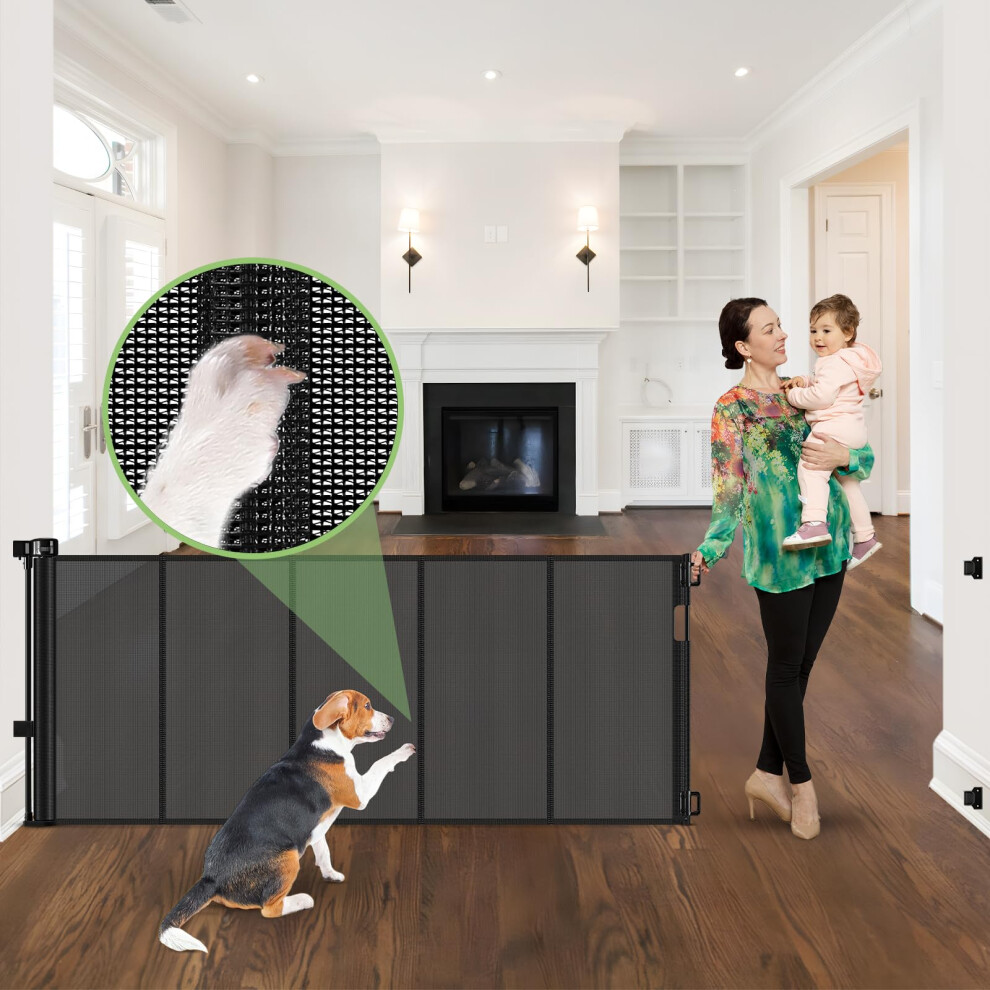 96 Inch Wide Reinforced Retractable Baby Gate With Support Rods, Extra Long Dog Gate Retractable Gate Outdoor Gates For Decks, Prevent Crawling Under Stcockis