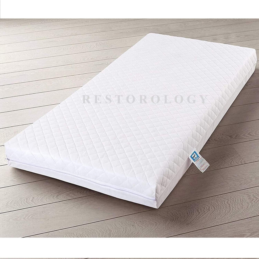 Cot Bed Mattress | Extra Thick & Super Soft | Quilted, Breathable, Washable Zip Cover, Double Sided - Size 126 X 63 X 10 Cm Restorology