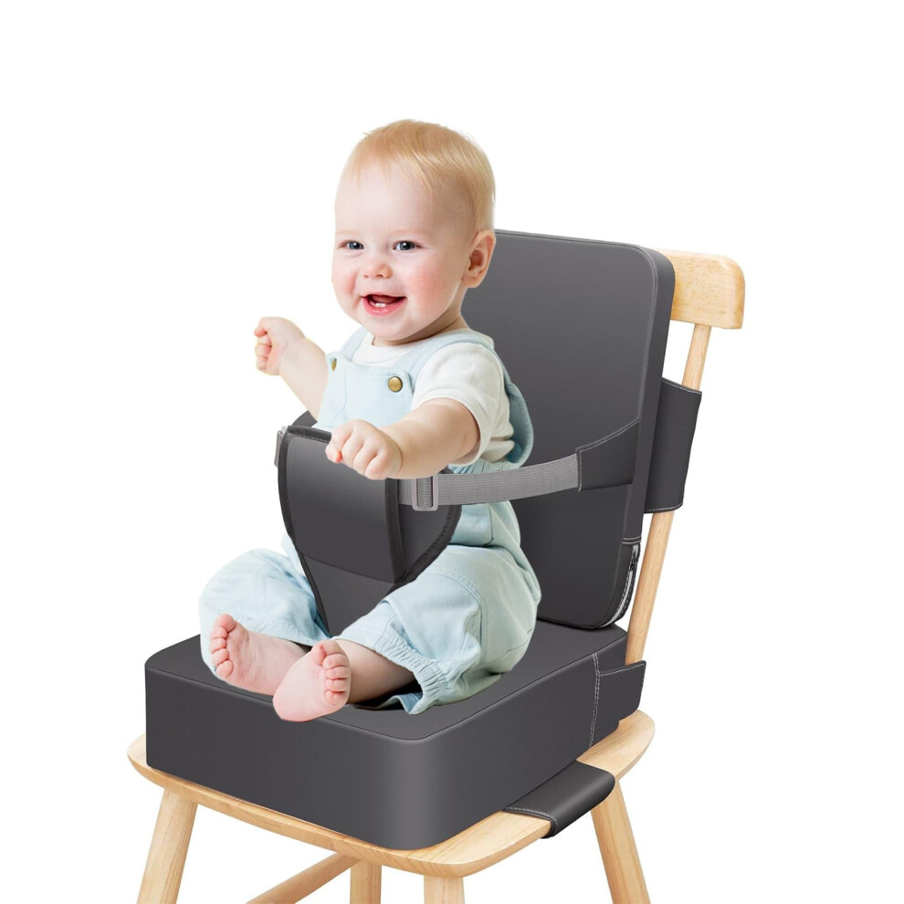 Toddler Booster Seat For Dining Chair, 10Cm Pu Waterproof Easy Cleaning Kids Booster Seat, With Backrest, Adjustable Seat Belts And Non-Slip Bottom Dyuee