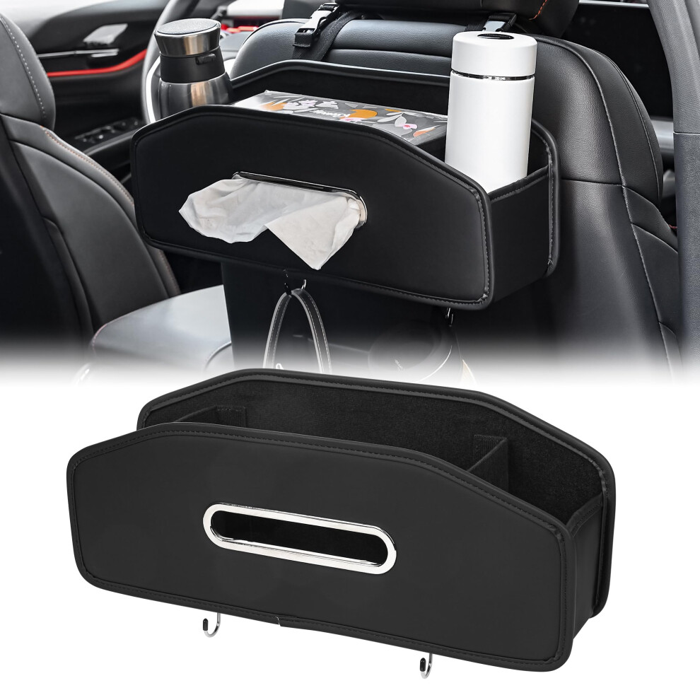 Qirc Car Seat Back Organizer With 2 Cup Holder, Headrest Backseat Hanging Storage Box With Hooks, Multifunctional Car Rear Seat Tissue Box Storage For 749166879876