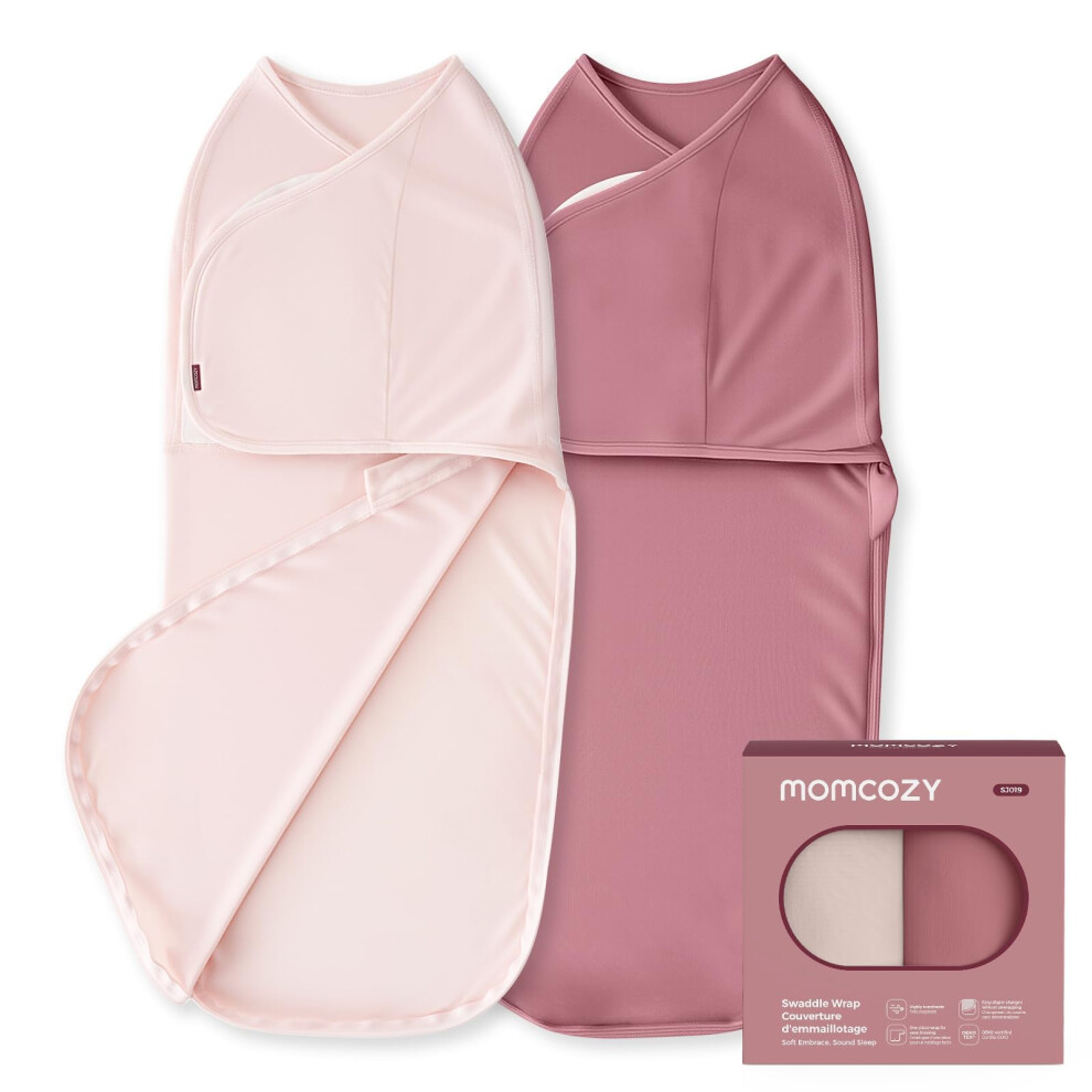 Swaddles For Newborns 0-3 Months, Quiet Fastener Swaddle Wrap, Easy For New Parents, Reduces Startle Reflex, 2-Pack, Pink Momcozy
