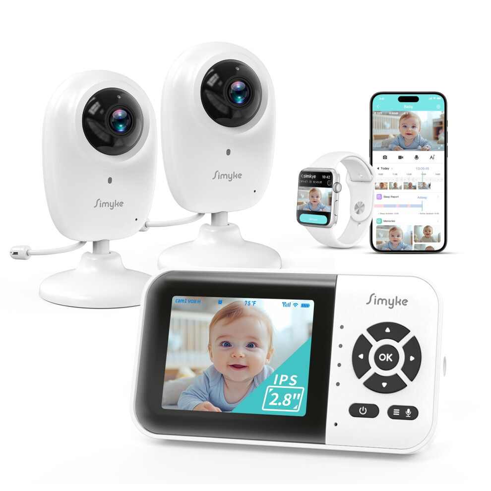 Simyke Baby Monitor 2.8" Screen Wifi On/Off Swtich,15-Hour Battery With Camera And Audio, Night Vision, Vox, 2-Way Talk, 5 Lullabies And 1500Ft