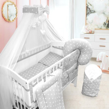 Babymam Baby Cotbed Bedding Set 14Pc Fit Cot 140x70cm Small white on grey