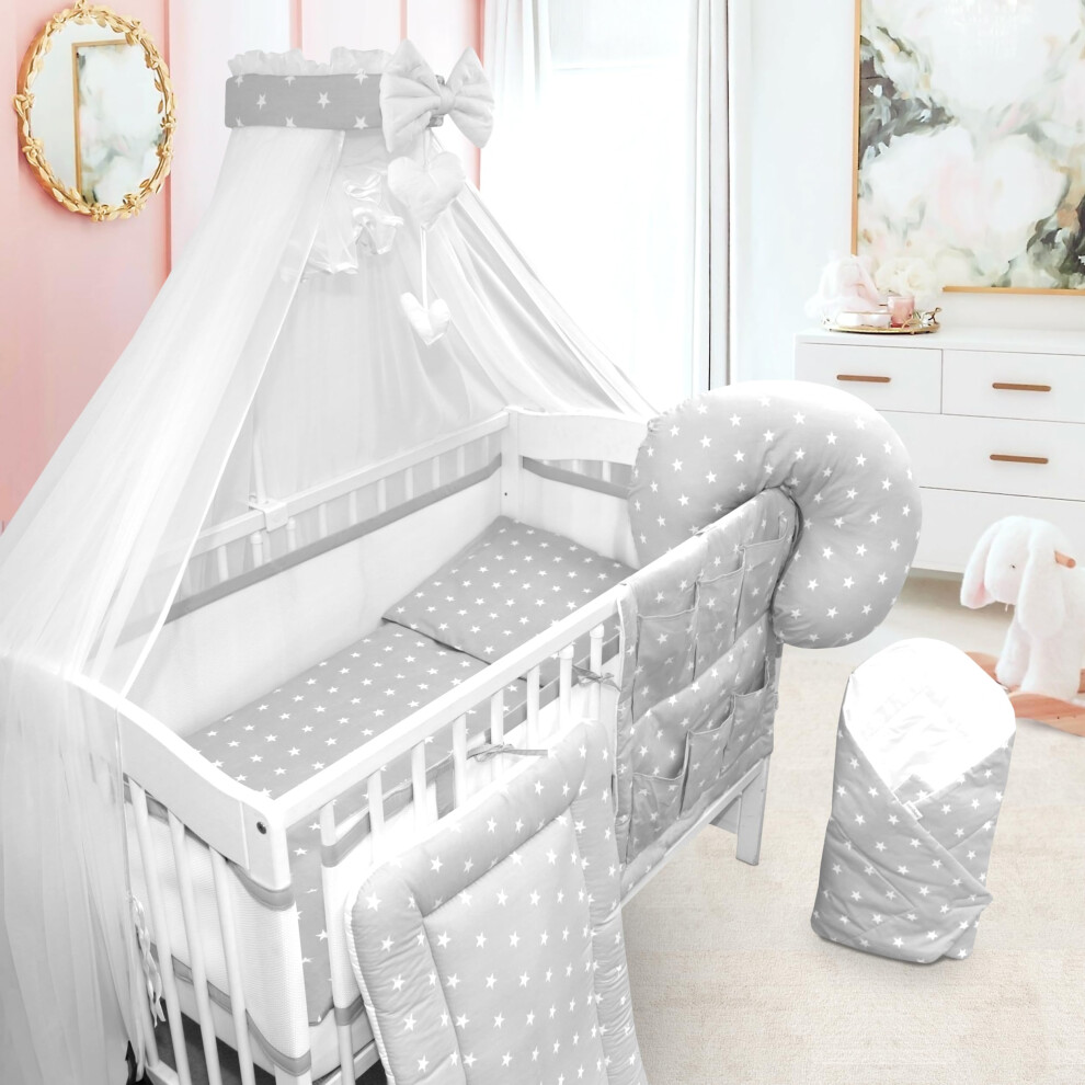 Baby Cotbed Bedding Set 14Pc Fit Cot 140X70cm Small On White/Grey Babymam