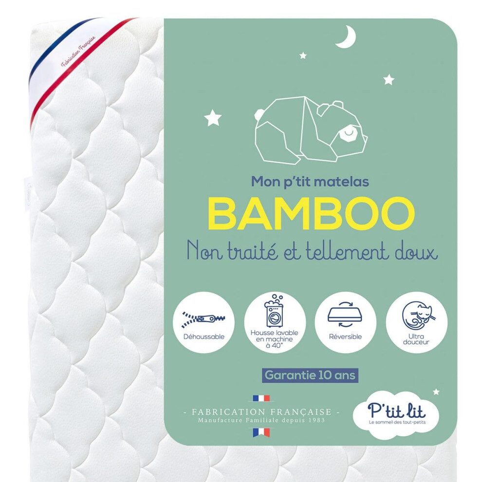Bamboo Baby Mattress - 60 X 120 Cm - Soft And Absorbent Viscose - No Chemical Treatment - Removable Cover - Oeko Tex? - Made In France P'tit Lit