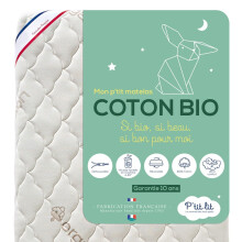 P'TIT LIT - Organic cotton children's mattress - 70 x 140 cm - 100% cotton: natural material of plant origin - no chemical treatment - removable cover