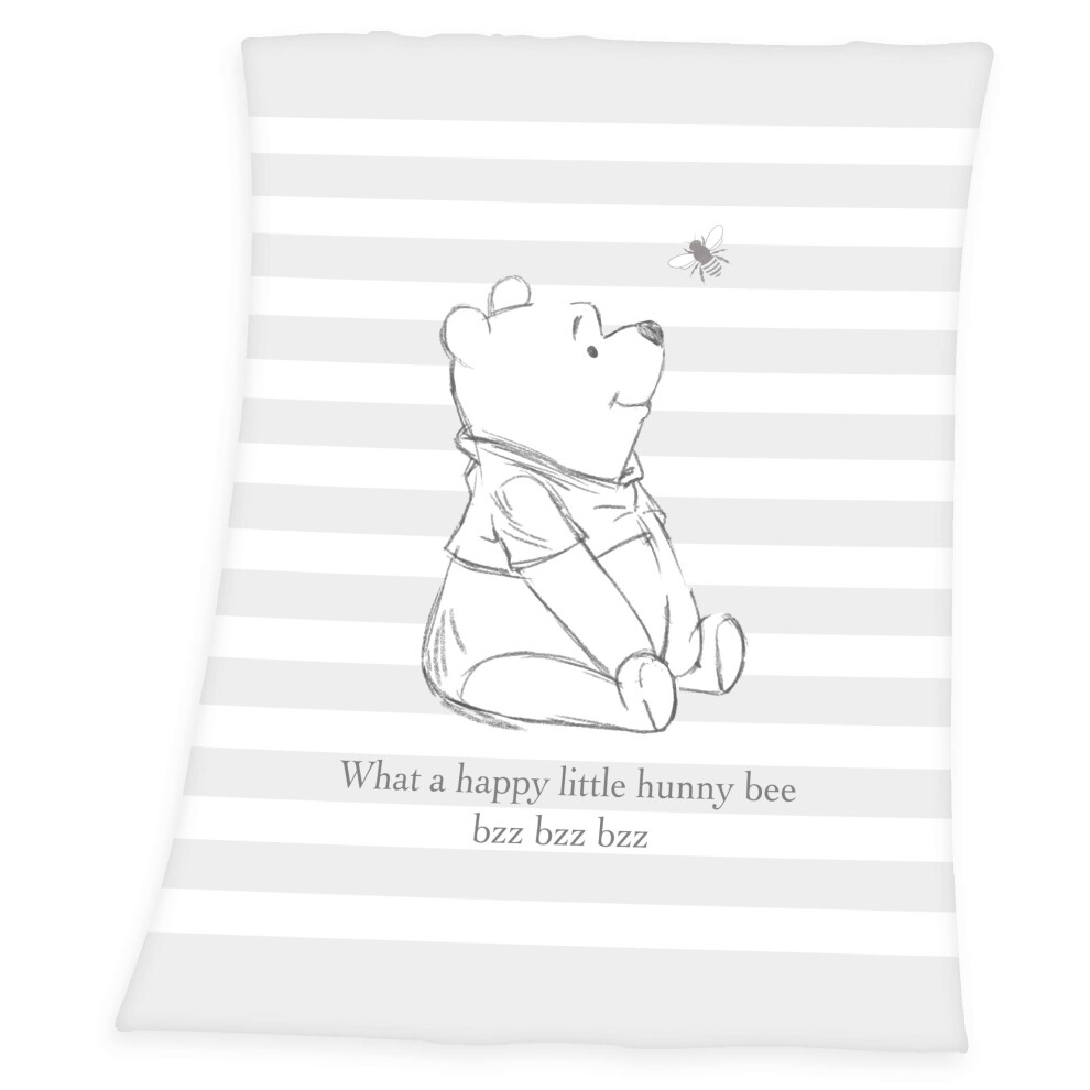 Herding Winnie-The-Pooh Baby Blanket, 75 X 100 Cm, Microfibre Fleece, Grey/White