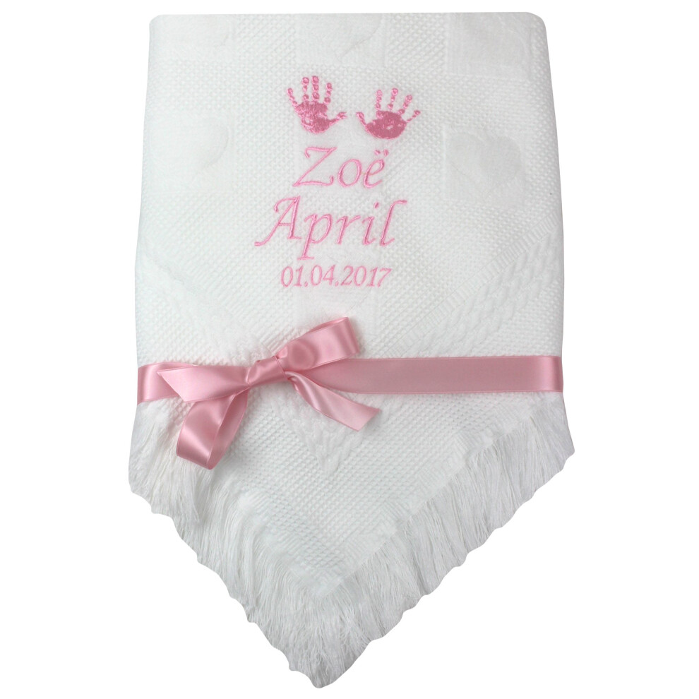 Personalised Handprint Shawl Blanket Gift With Name Embroidery ( Embroider) Pink Teddyt's