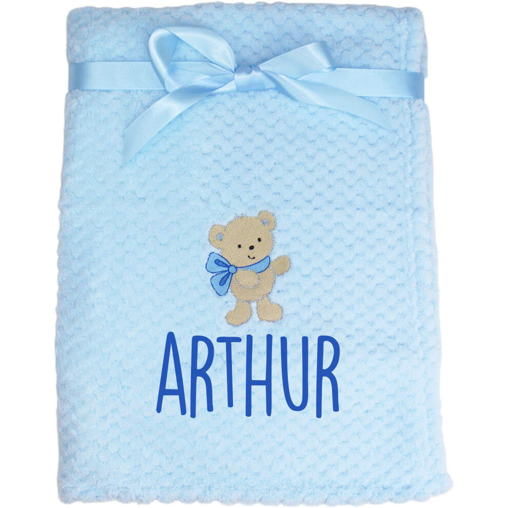 Personalised Fluffy Teddy Bear Baby Blanket Blue Teddyts