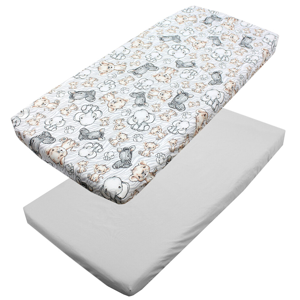 Baby Fitted Sheet Children Fitted Sheet For Baby Bed Cot Pack Of 2, Safari/, 70 X 140 Cm Gray Tuptam