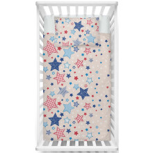 LINKHOFF Stars Baby Bedding Sets Cot Bed Linen 100 x 135 cm Winter Flannel Children's Bed Linen 135 x 100 cm Beige Blue Fine Flannelette Bedding for