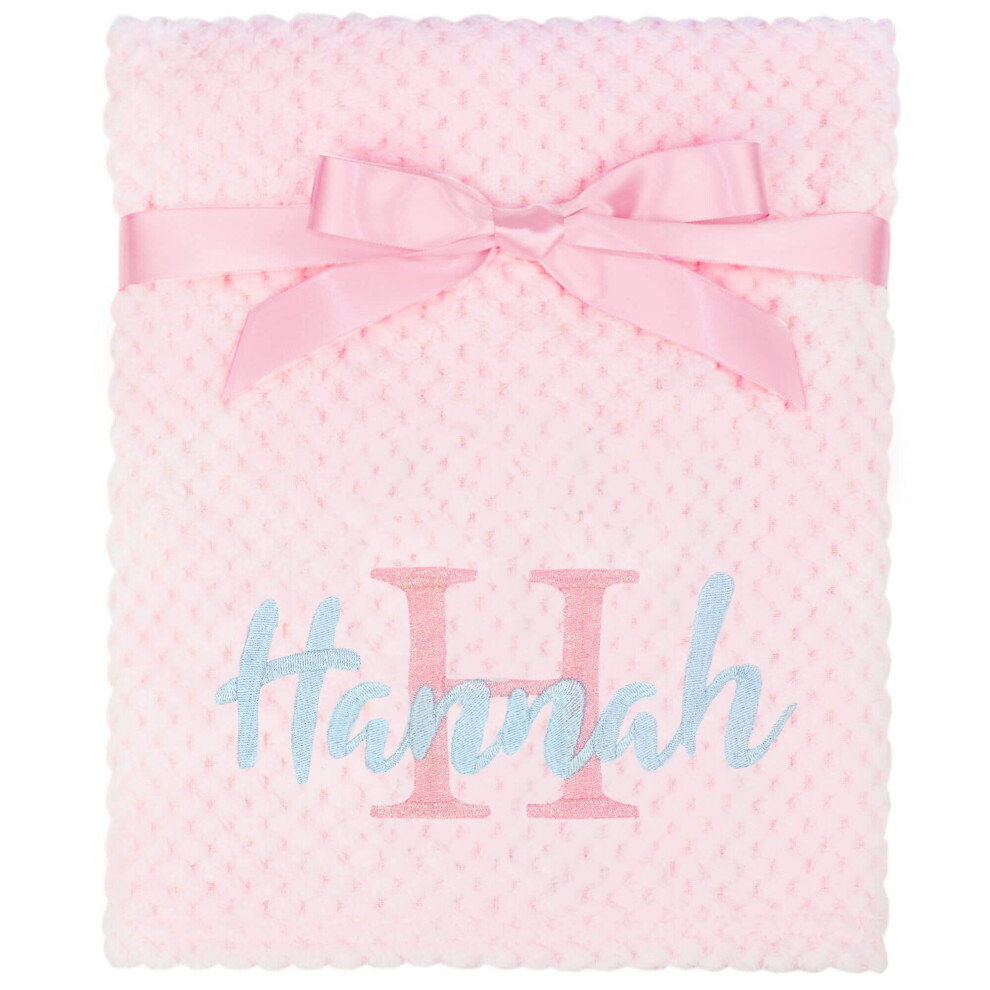 Personalised Baby Embroidered Name And Initial Waffle Blanket (Pink) Pink Teddyt's