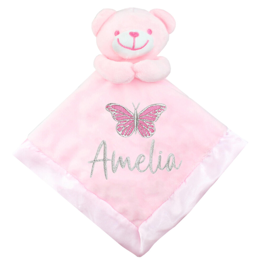 Personalised Baby Girl's Butterfly Sparkle Embroidered Comforter Blanket Pink Teddyt's