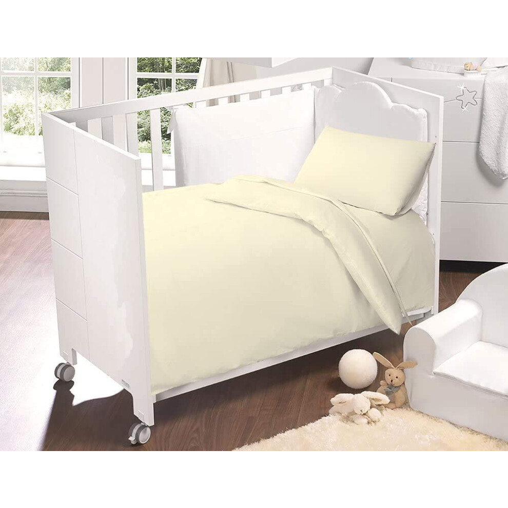 Cot Bed Luxury Egyptian Cotton Complete Bedding Toddler Set, Duvet Cover, Pillowcase, Fitted Sheet Cream Sleepynights