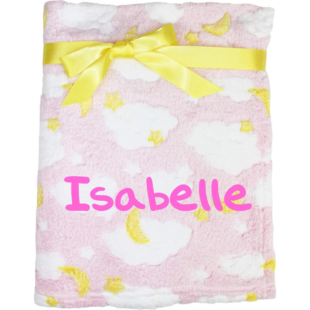 Personalised Fluffy Stars Embroidered Baby Blanket ( Clouds) Pink Teddyts