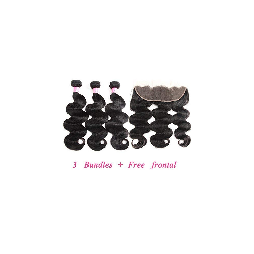 Brazilian Body Wave Hair 3 Bundles with Frontal, Virgin Human Hair Extensions 8A Grade