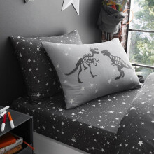 LJ Kids Children Adults Fitted Sheet Set Easy Care Printed Matching Sheet Set (Double Fitted Sheet Set, Space T-Rex Dino)
