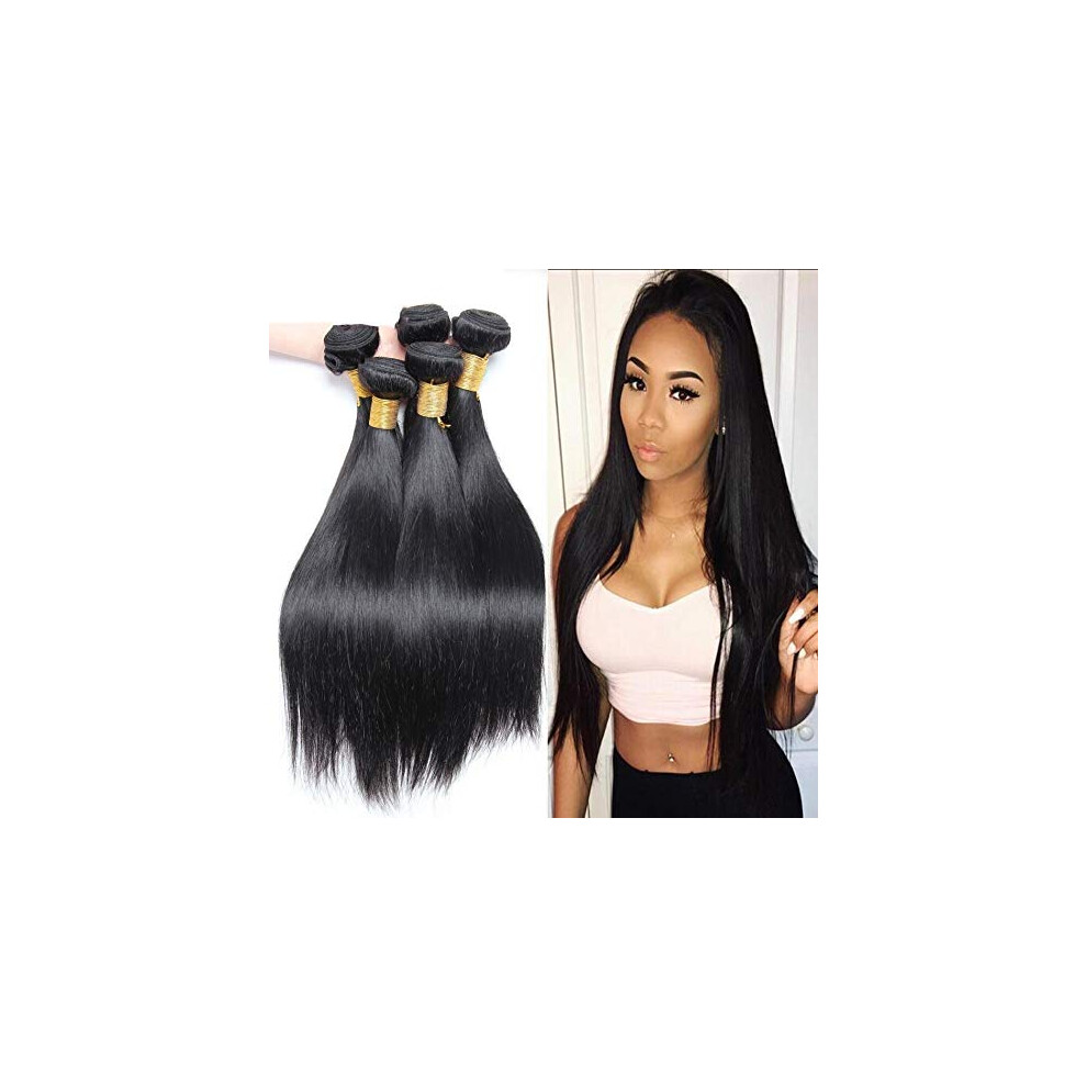 Unisex Black Brazilian Hair Weft Extensions 4 Bundles 1420In Natural Virgin Remy Straight With Closure