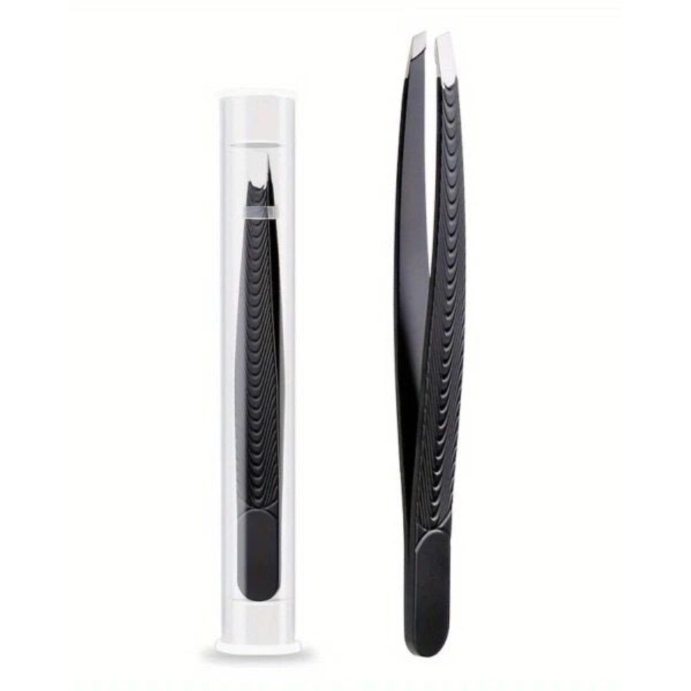 Silver Slant Tip Tweezers Stainless Steel Precision Tips For Eyebrow And Facial Hair Removal