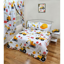 Junior Toddler Construction Duvet Cover Set Digger Trucks Tools Hammer Screw Reversible