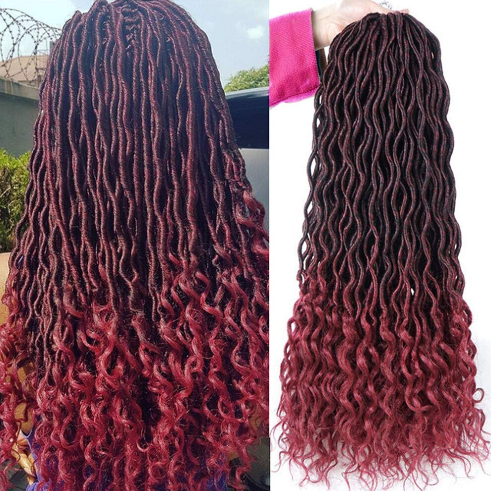 Unisex 18 Inch Ombre Goddess Locs Crochet Hair Extensions With Curly Ends, 6 Packs Synthetic