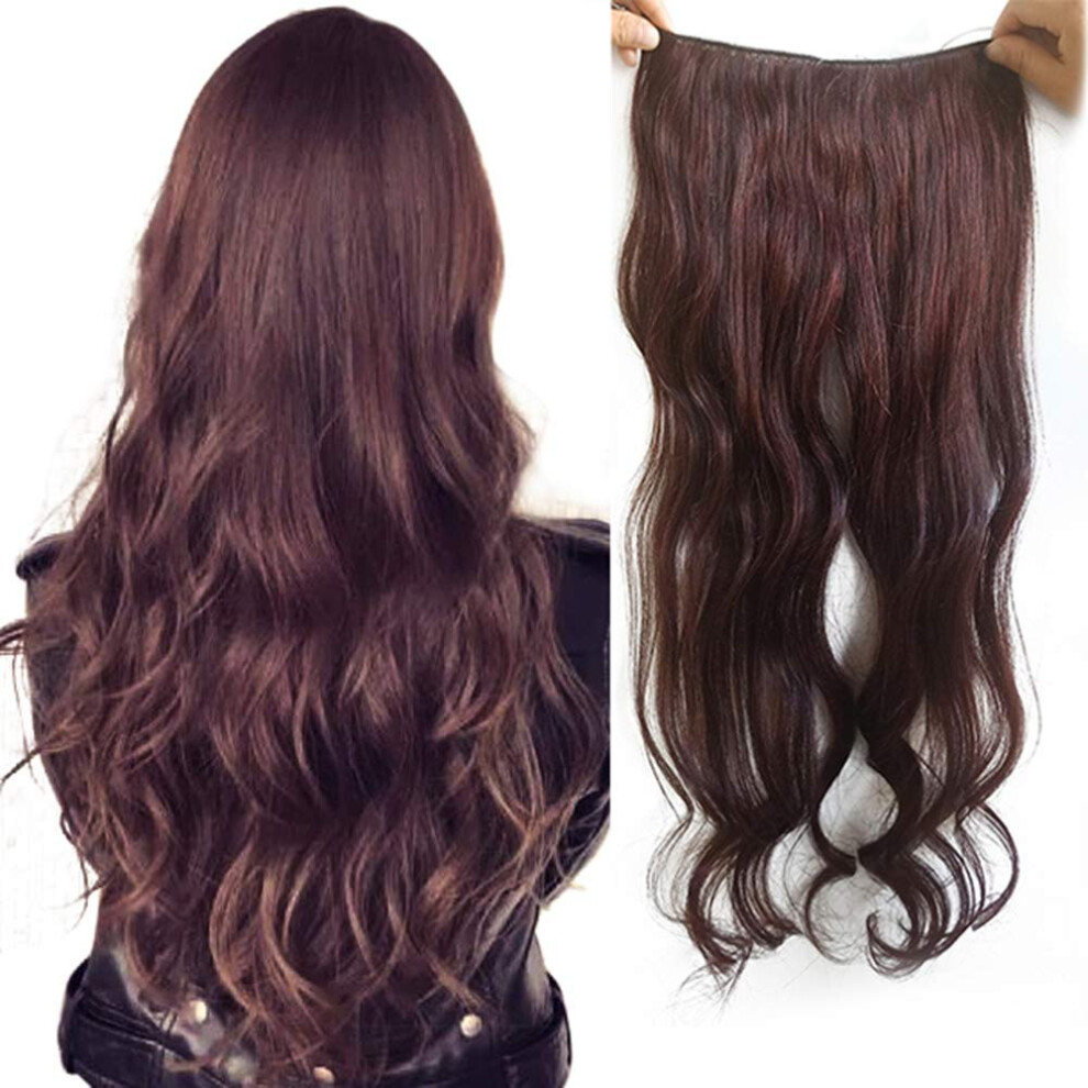 Unisex Black Wavy Human Hair Extensions 22 Inch Natural Invisible Wire Halo For Instant Length And Volume