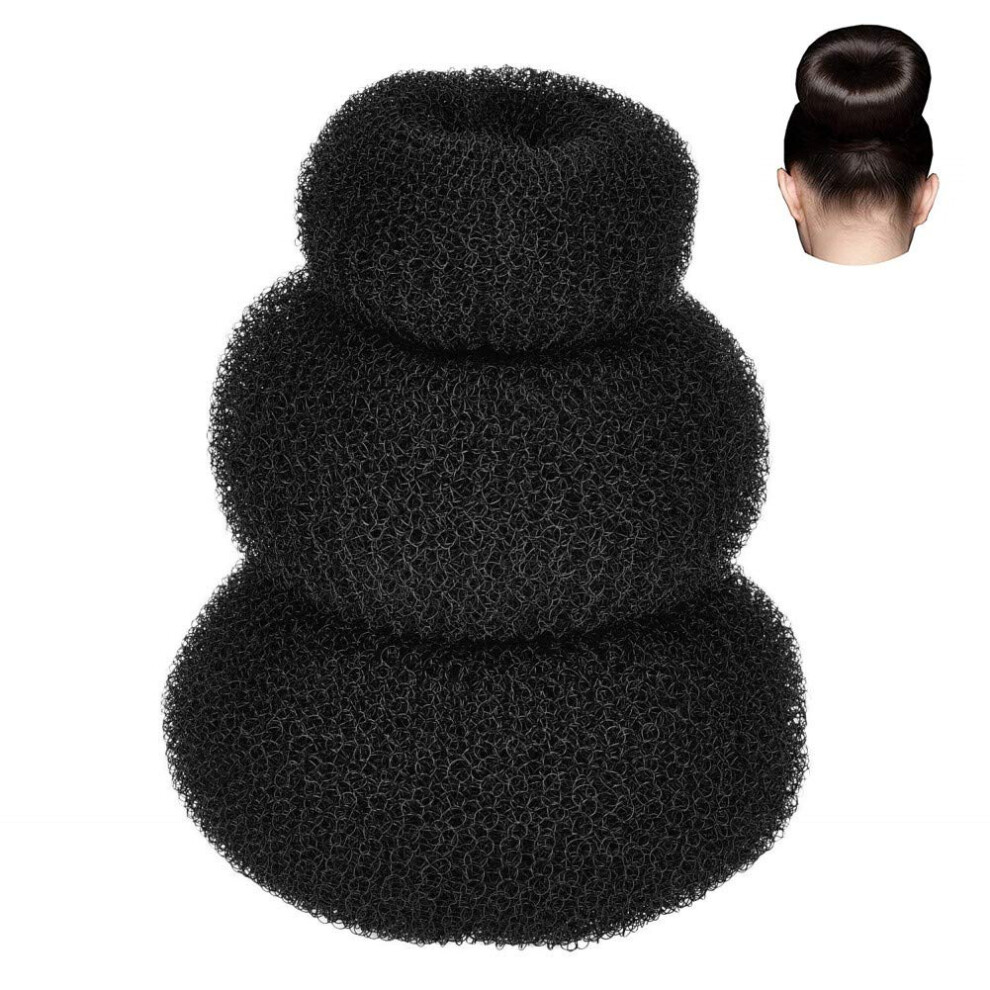 Unisex Black Hair Bun Maker Set Of 3 Donut Bun Maker For Women With Instant Volume Boost, 3 Sizes