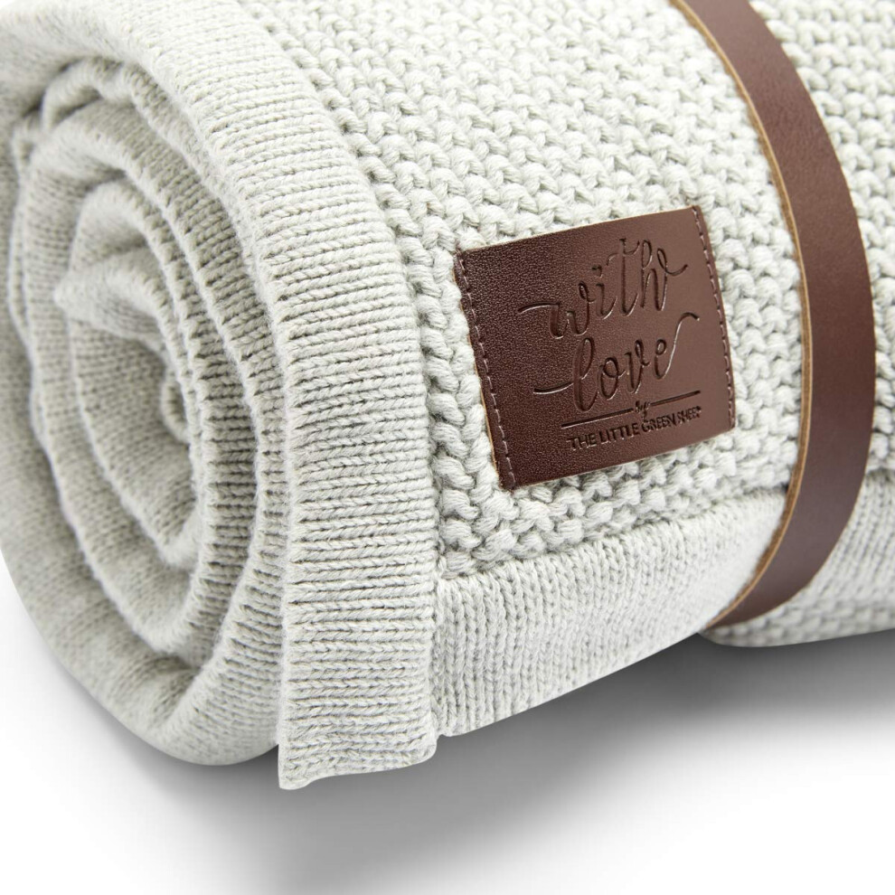The Little Sheep Knitted Fleece Baby Blanket, 80X100cm - Dove Green The Little Green Sheep