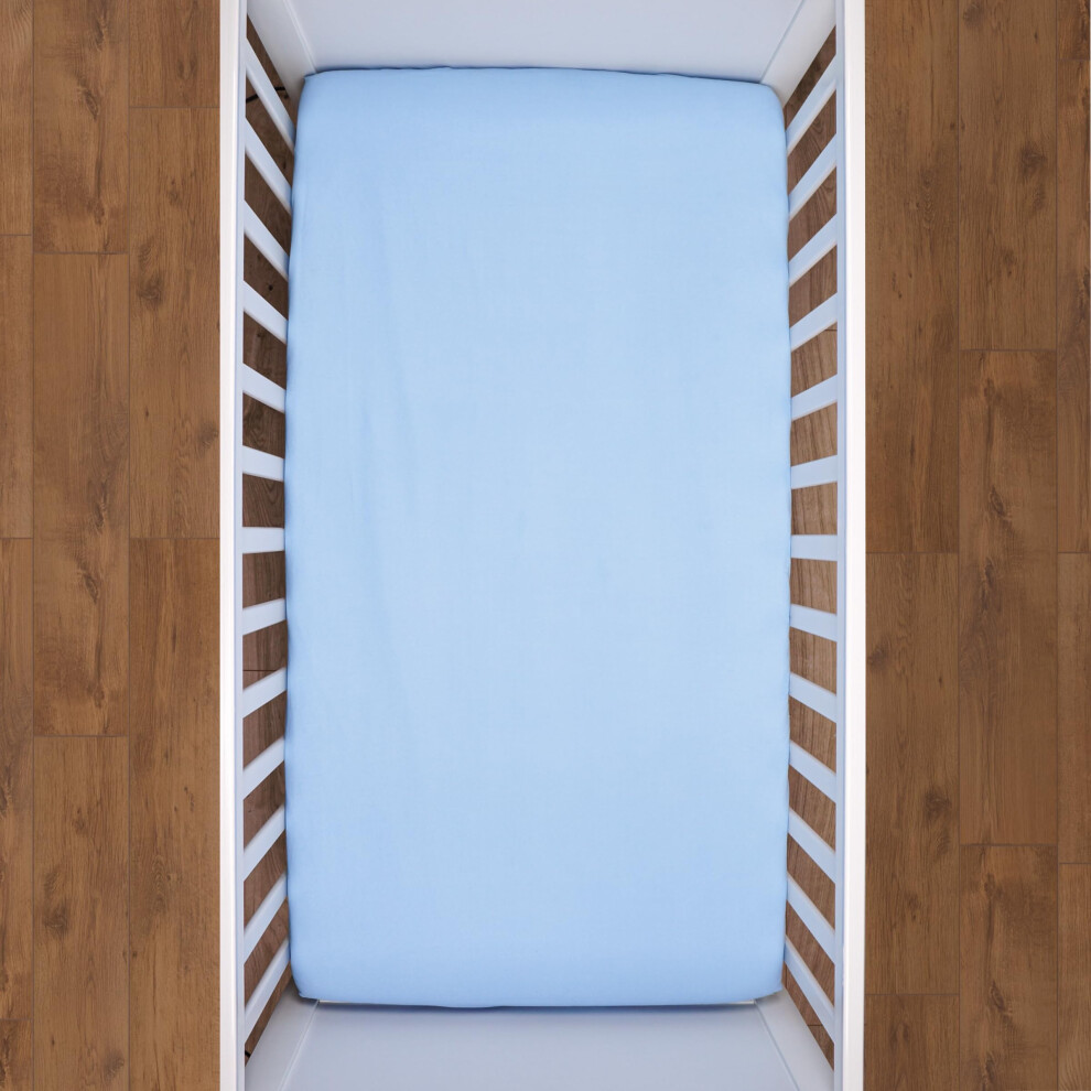Nursery 100% Cotton Fitted Sheet Fits 140X70 Cm Cot Bed Mattress (Blue) Blue Baby Comfort