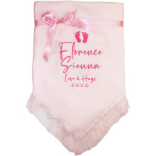 Personalised Gift Message Pink Baby Shawl Blanket (Pink Footprints)