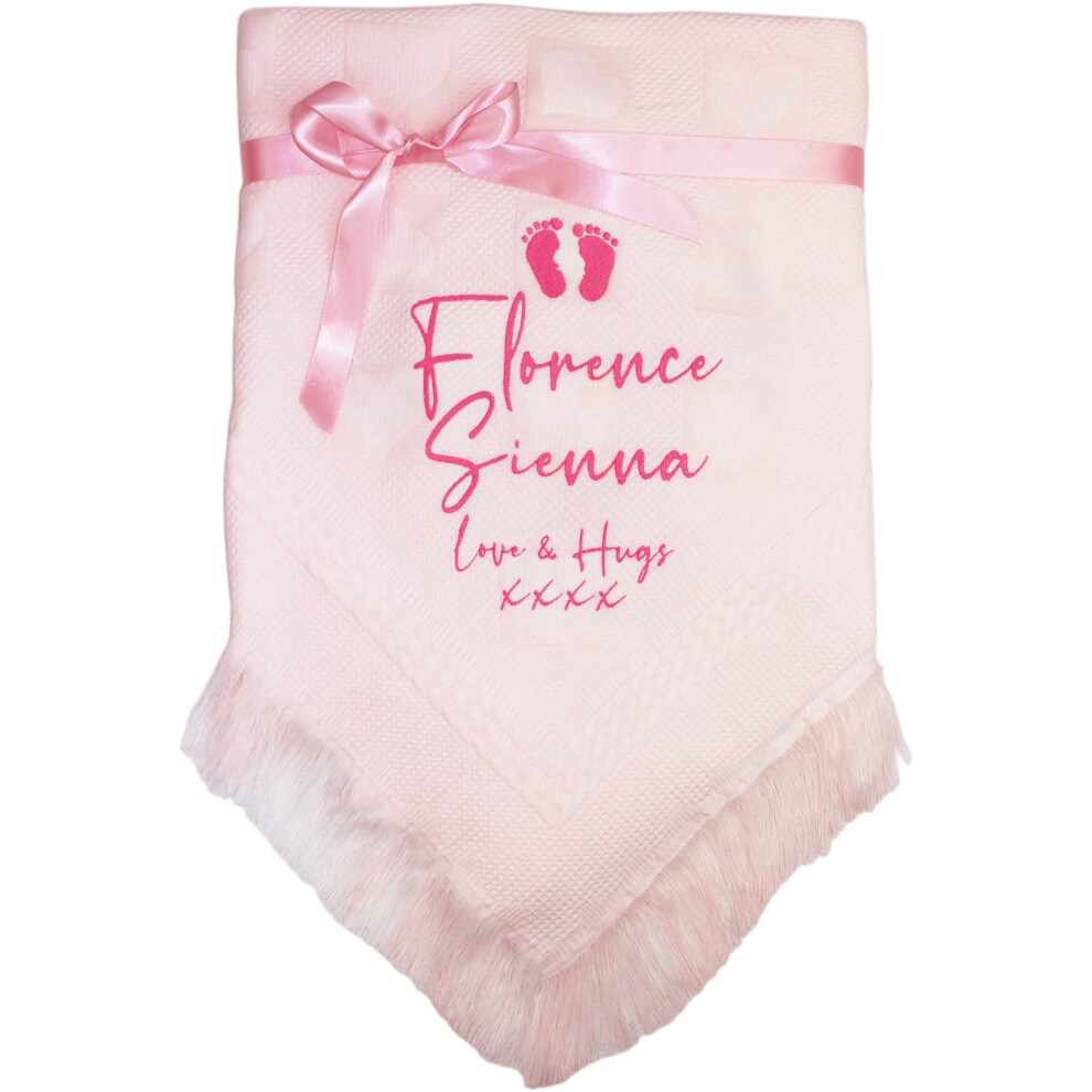 Personalised Gift Message Baby Shawl Blanket ( Footprints) Pink Teddyts