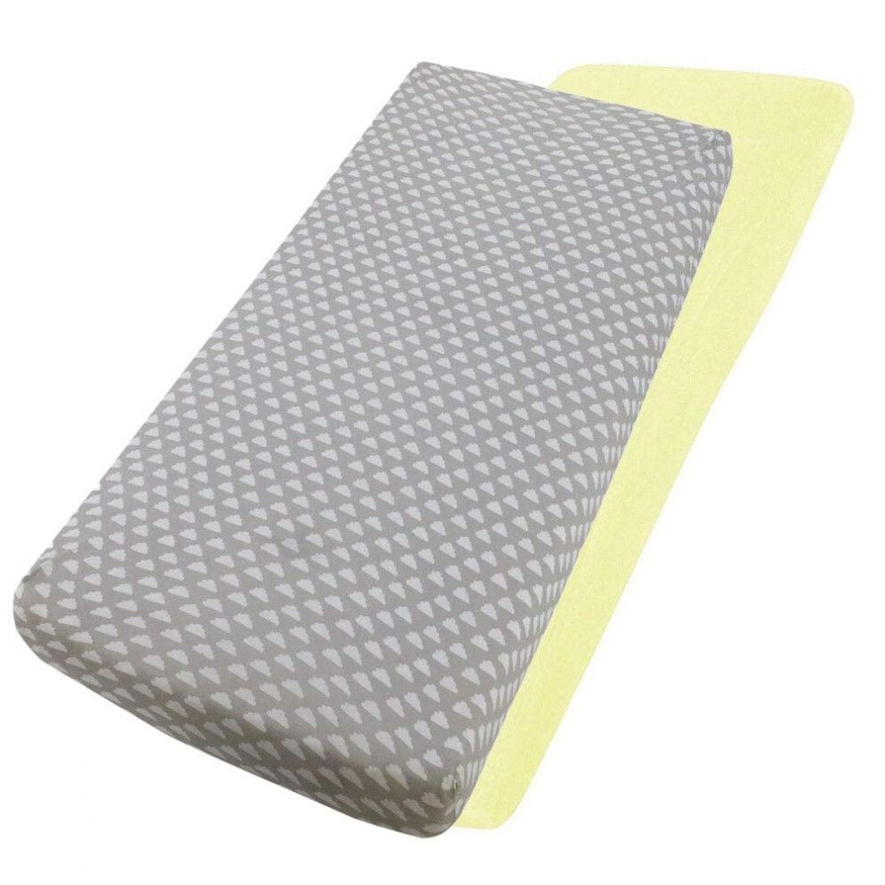 For Your Little One Fylo Crib Jersey Fitted Sheet 100% Cotton 40X90cm - 2X Lemon / 2X Clouds