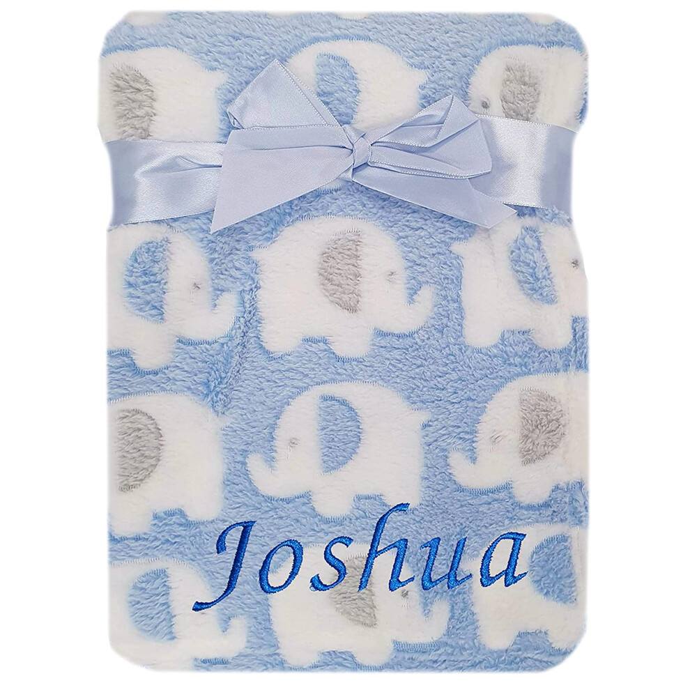 Auneos Baby Boy Girl Personalised Blanket Embroidered Name Various Designs Elephant (Blue Elephant Blanket)