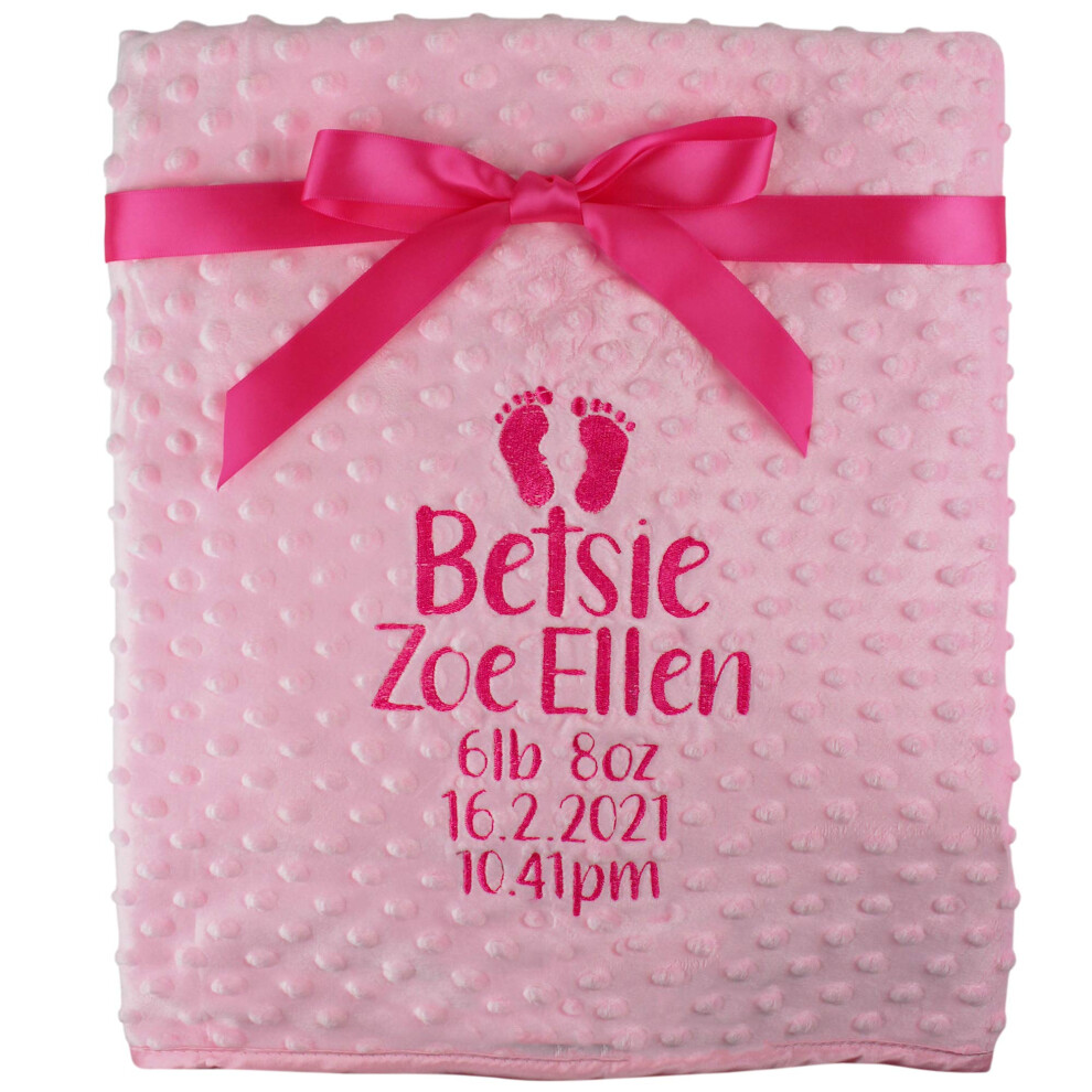 Personalised Gift Message Baby Footprints Bubble Blanket (Pink) Pink Teddyts
