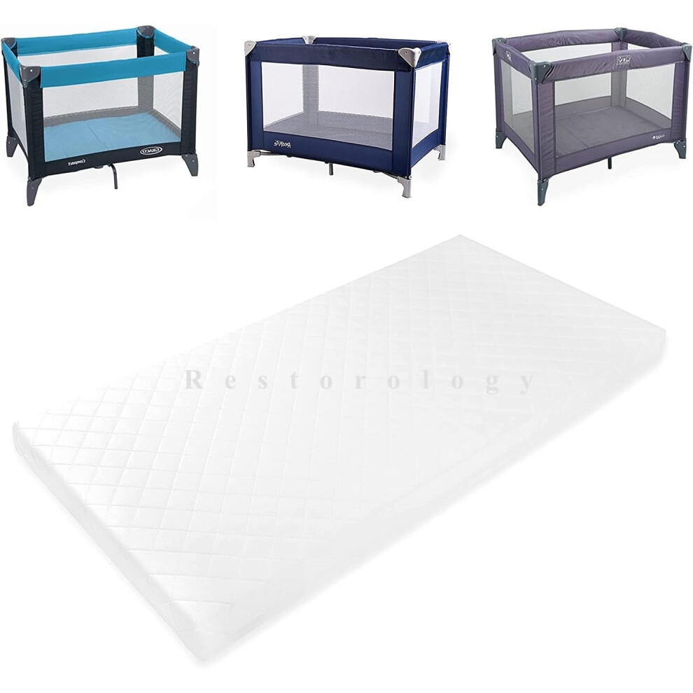 Baby Travel Cot Mattress - Extra Thick Foam, Fits Most Graco/M&P/Babylo Deluxe/Babybj?Rn/ Cross/Toddler Cot Mattress - Removable Washable Zip Silver Restorology
