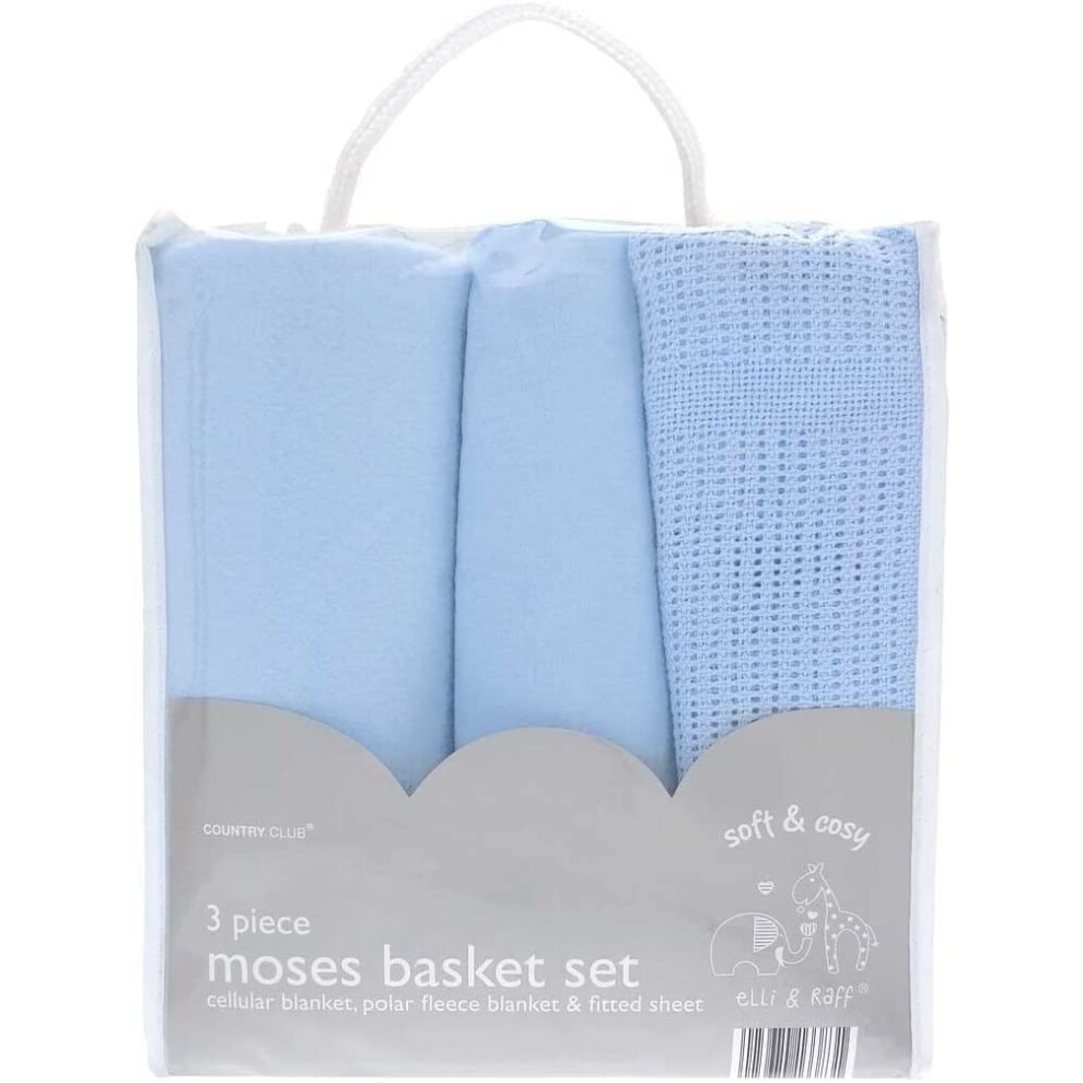 B4e Baby Moses Basket Set | Set Of Cellular Blanket, Polar Fleece Blanket And Fitted Sheet | Newborn Baby Gifts And Nursery Decor | Assorted Colours