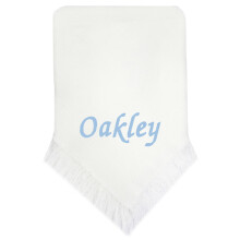 Kids Essentials Personalised Baby Girl Boy Shawl Blanket Christening Shower (White - Blue Name)