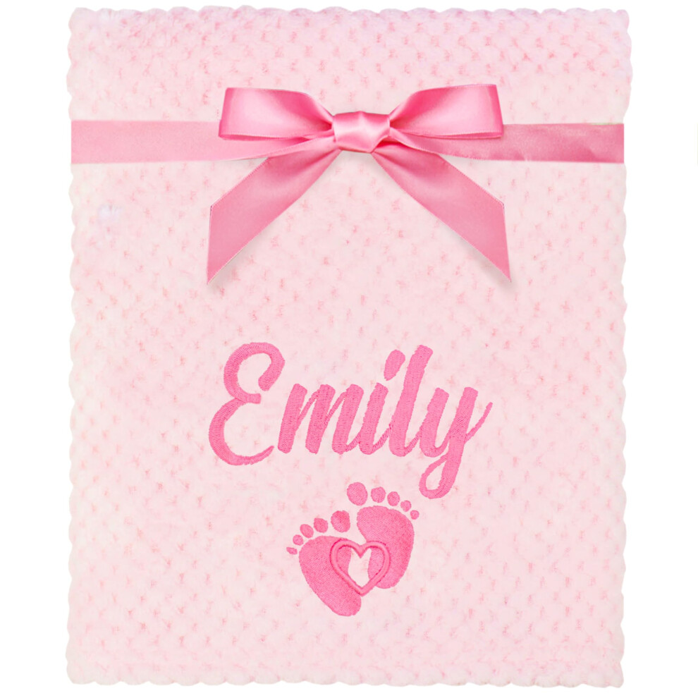 Personalised Embroidered Baby Girl's Footprint Fluffy Waffle Blanket Pink Teddyt's