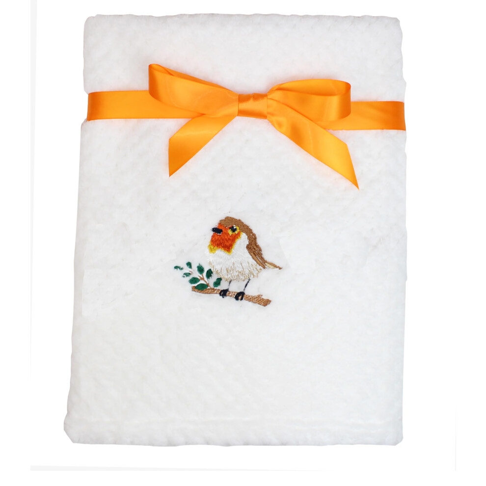 Robin Embroidered Baby Waffle Blanket White Teddyt's