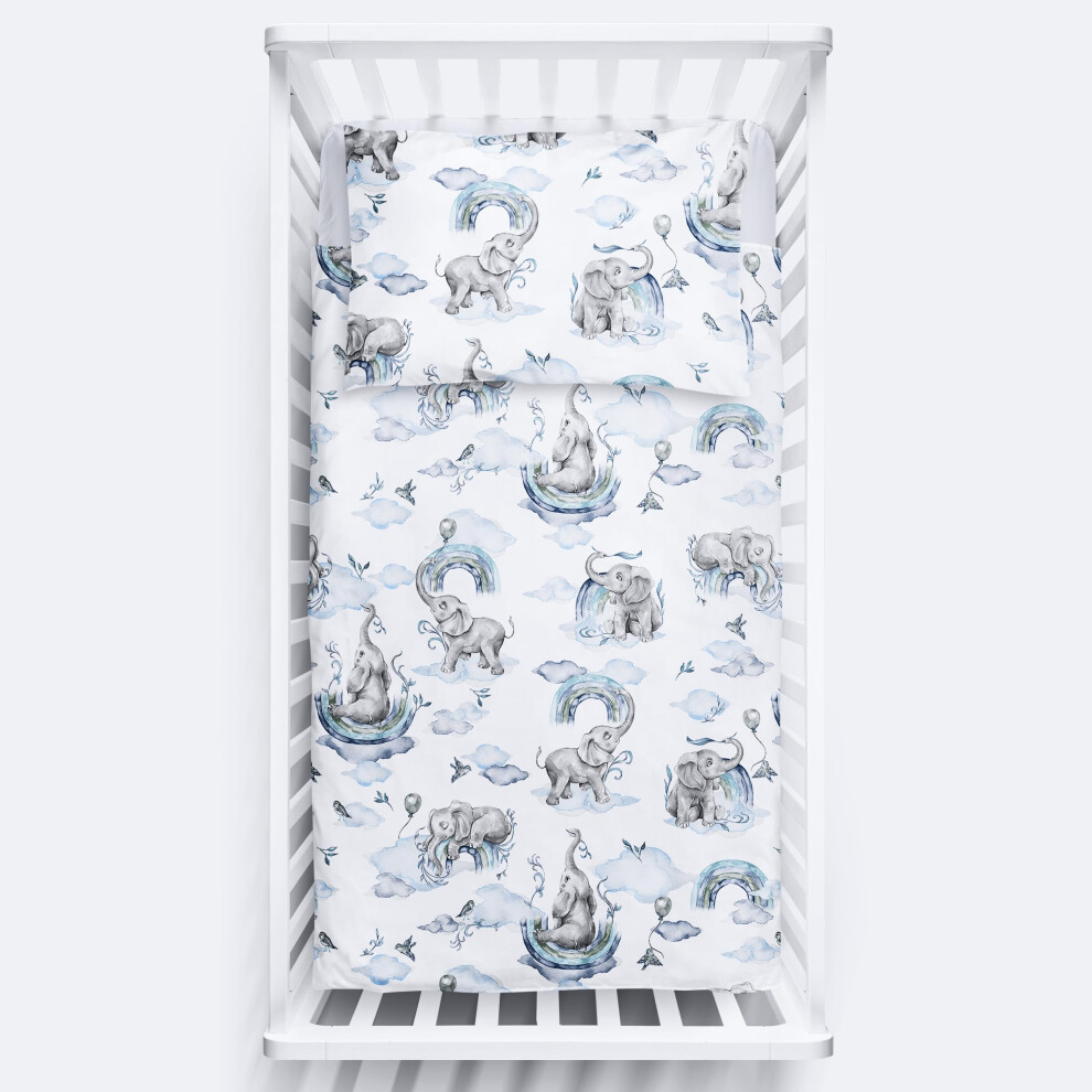 2 Piece Bedding Set 135X100 Cm Duvet Cover & Pillowcase For Toddler Cot Bed ( Elephants) Blue Baby Comfort