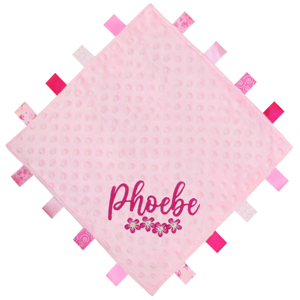 Personalised Baby Floral Embroidered Ribbon Taggy Blanket Comforter Teddyt's