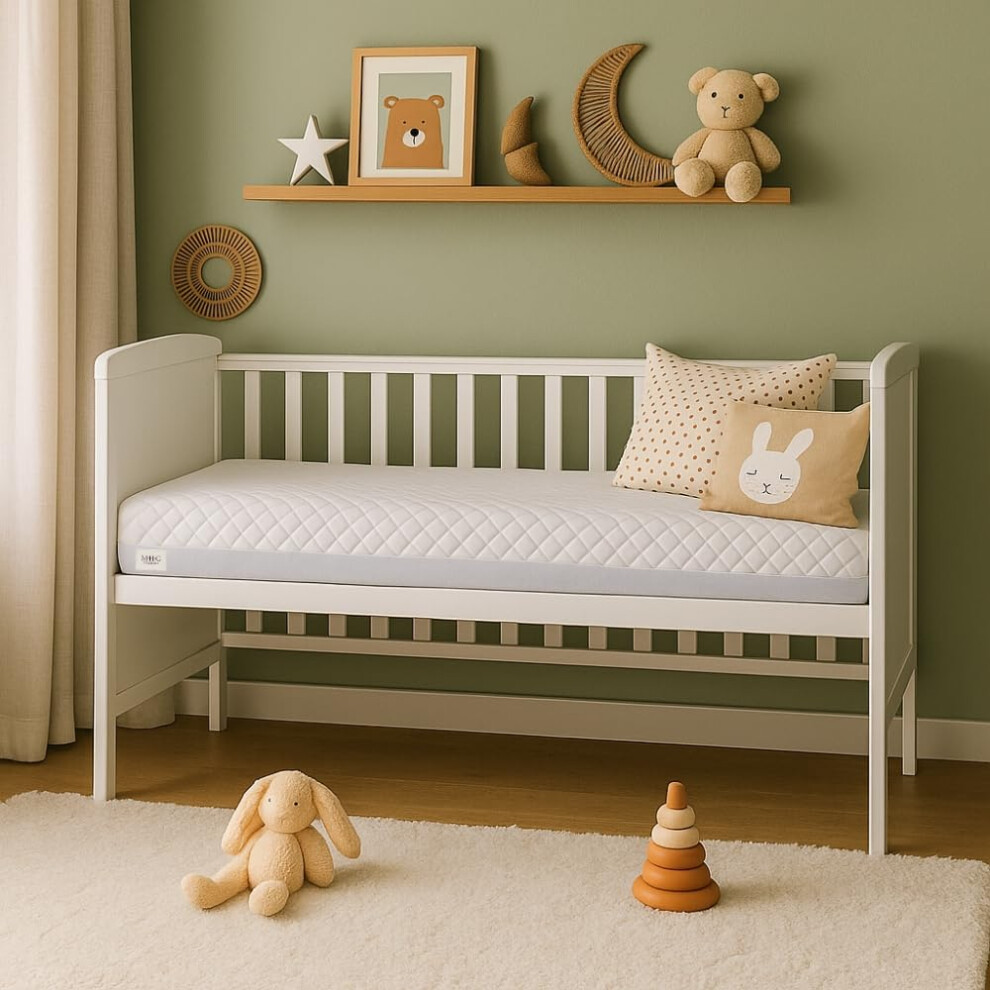 Baby Cot Bed Mattress 120X60x15cm ? Hypoallergenic, Waterproof & Breathable ? Firm Spine Support | Removable Washable Cover | Newborn & Mhg Textiles