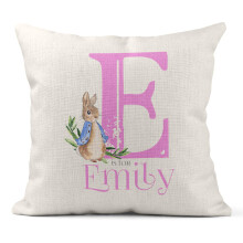 Print Maniacs Personalised Canvas Peter Rabbit Christening Gift Nursery Baby Beatrix Potter Pillow Cover (Pink)