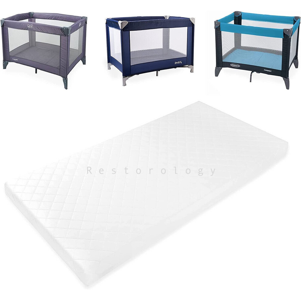 Travel Cot Mattress - Doube Sided Fit To Graco, Joie Travel, Obaby; Mamas & Pappas - Hypoallergenic - Quilted Removable Zip Cover - Size 95 X 65 X 7 Restorology