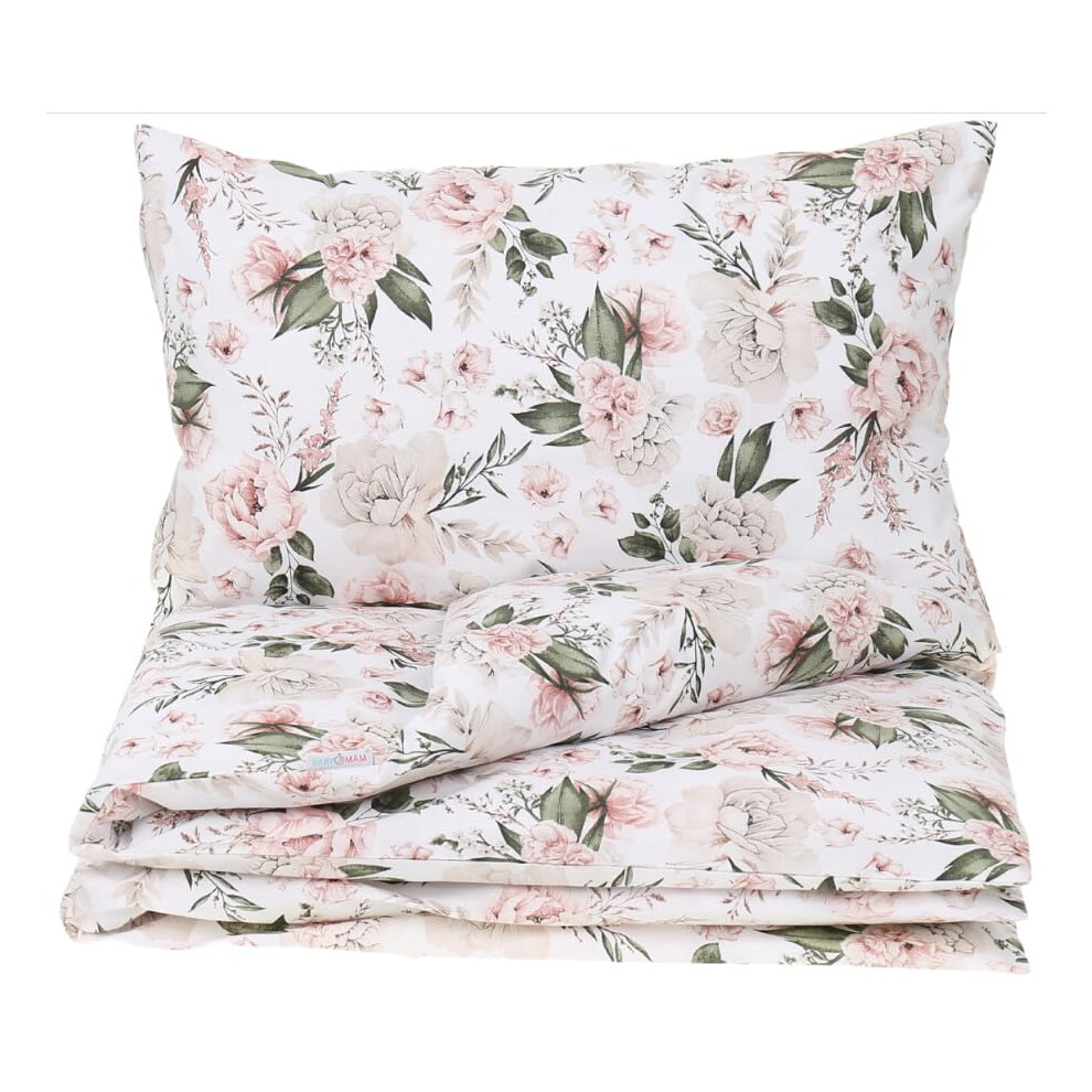 Babymam 100% Organic Cotton 2Pc Bedding Set Duvet Cover Pillowcase Quilt (120X90cm Fit Cot And Cotbed) Romantic Flowers