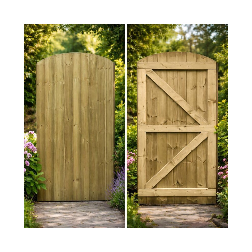 Wooden Featheredge Dome Garden Gate Pedestrian Gate Wooden Pressure Treated 6Ft 180Cm, (180Cm High X 83Cm Wide X 6Cm Deep) 5061043321083
