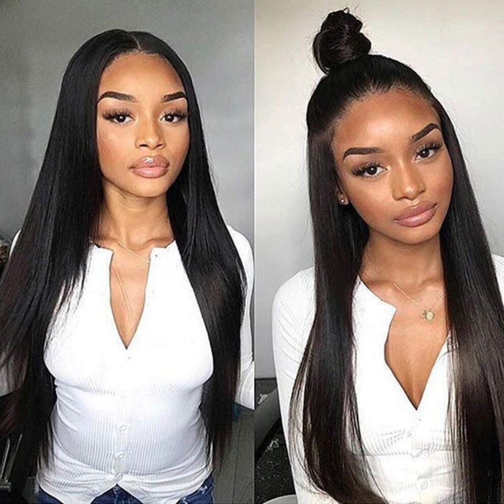 Unisex Black Brazilian Straight Lace Front Wig 13X4 Human Hair For Women 150% Density Preplucked Natural Hairline