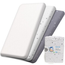 100% Pure Jersey Cotton Cot Sheets 120x60 Fitted, 3 Pack, 1 Waterproof Protector Pad - 2 Baby Cot Sheets for Toddlers & Bedside Cribs, Star Print -