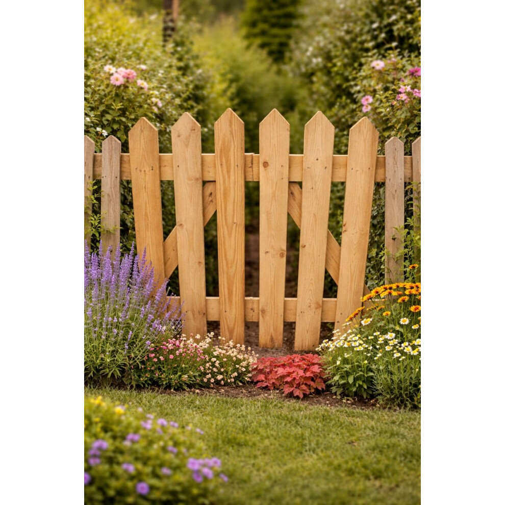 Wooden Garden Spiked Picket Gate Pedestrian Gate Wooden Pressure Treated 4Ft 120Cm,Wooden Garden Gate, Garden Gates Wooden, Garden Gates Wooden Picket 5061067020269