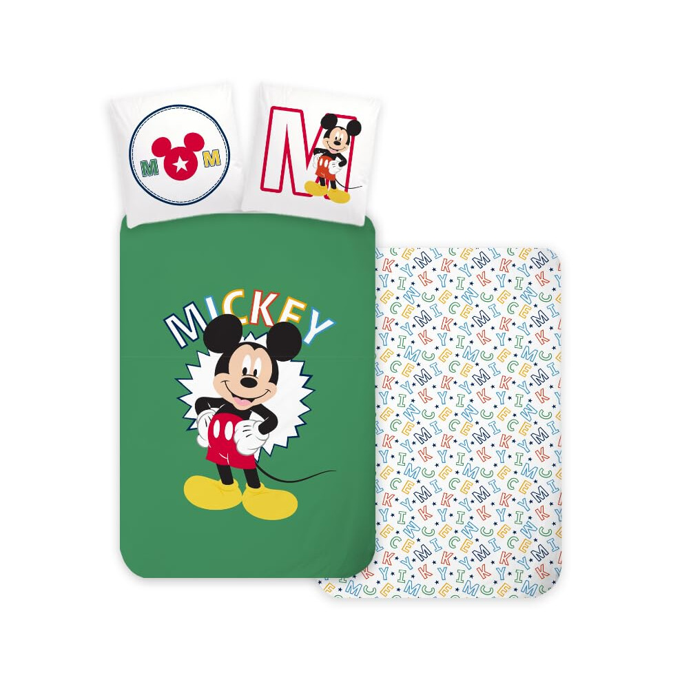 Mickey Mouse Bedding Set For Baby Or Cot Reversible Duvet Cover 100 X 135 Cm + Pillowcase 40 X 60 Cm, 100% Cotton Brandmac